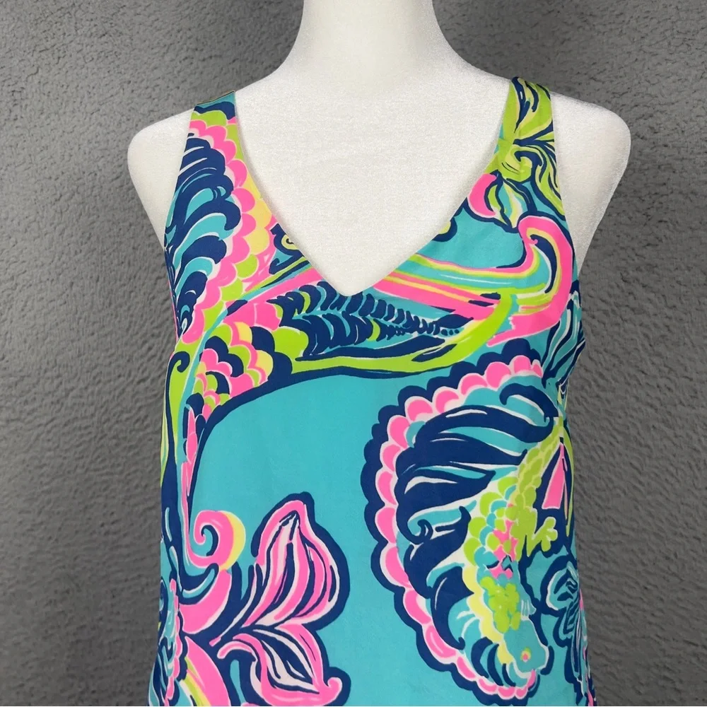 Lilly Pulitzer Silk Dress Womens XS Blue Bailey Sea Colorful Beach Lightweight - Picture 2 of 9